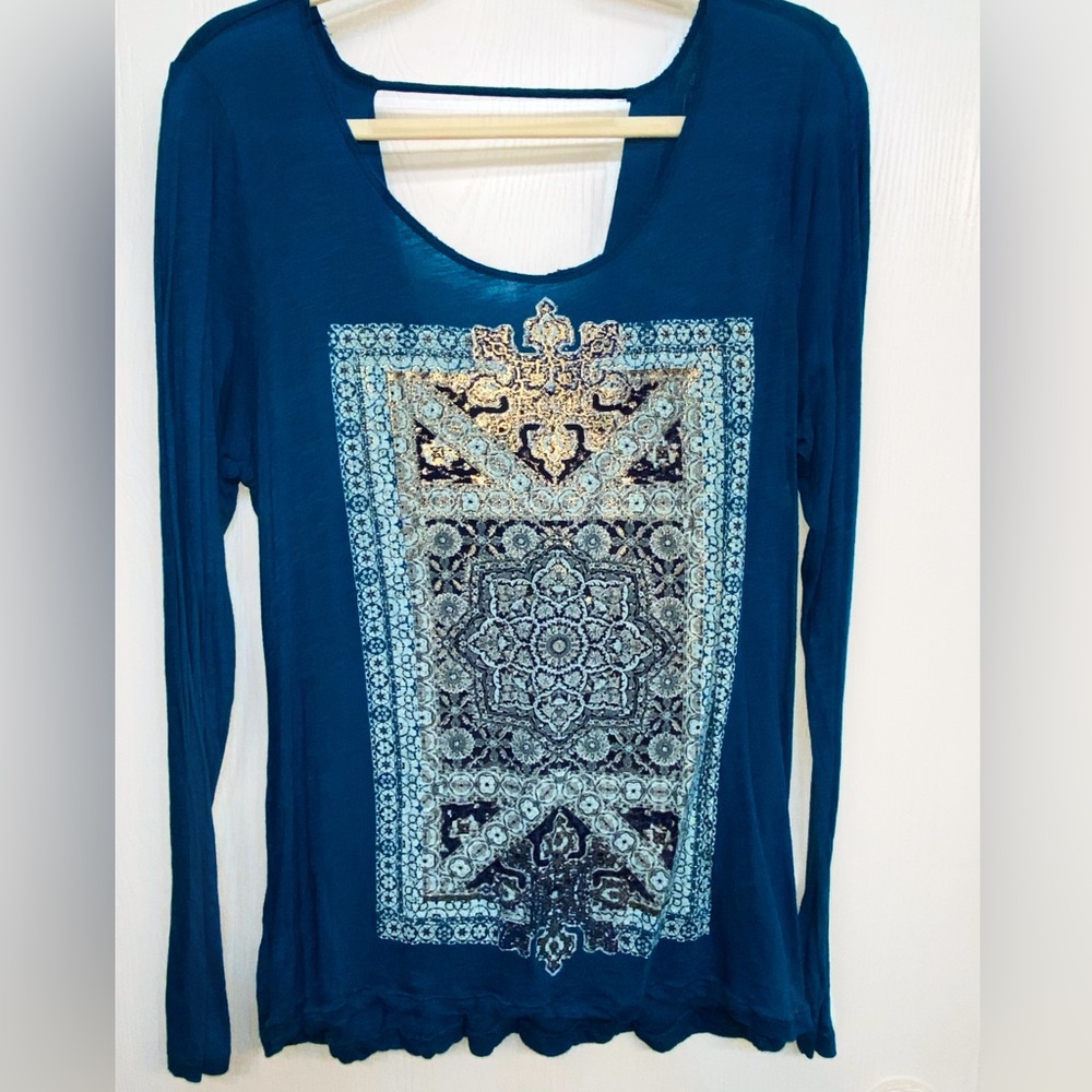 Lucky Brand Dark Blue Open Back Long Sleeve Top- Sz L